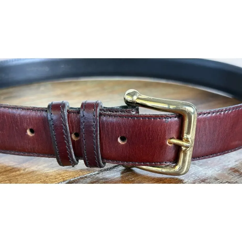 Cipriani Italian Saddle Leather Burgundy Leather Belt Gold Tone Buckle Large USA